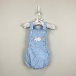 Load image into Gallery viewer, Mini Baby Boden Blue Gingham Applique Bunny Ruffle Sunsuit Romper 6-12 Months
