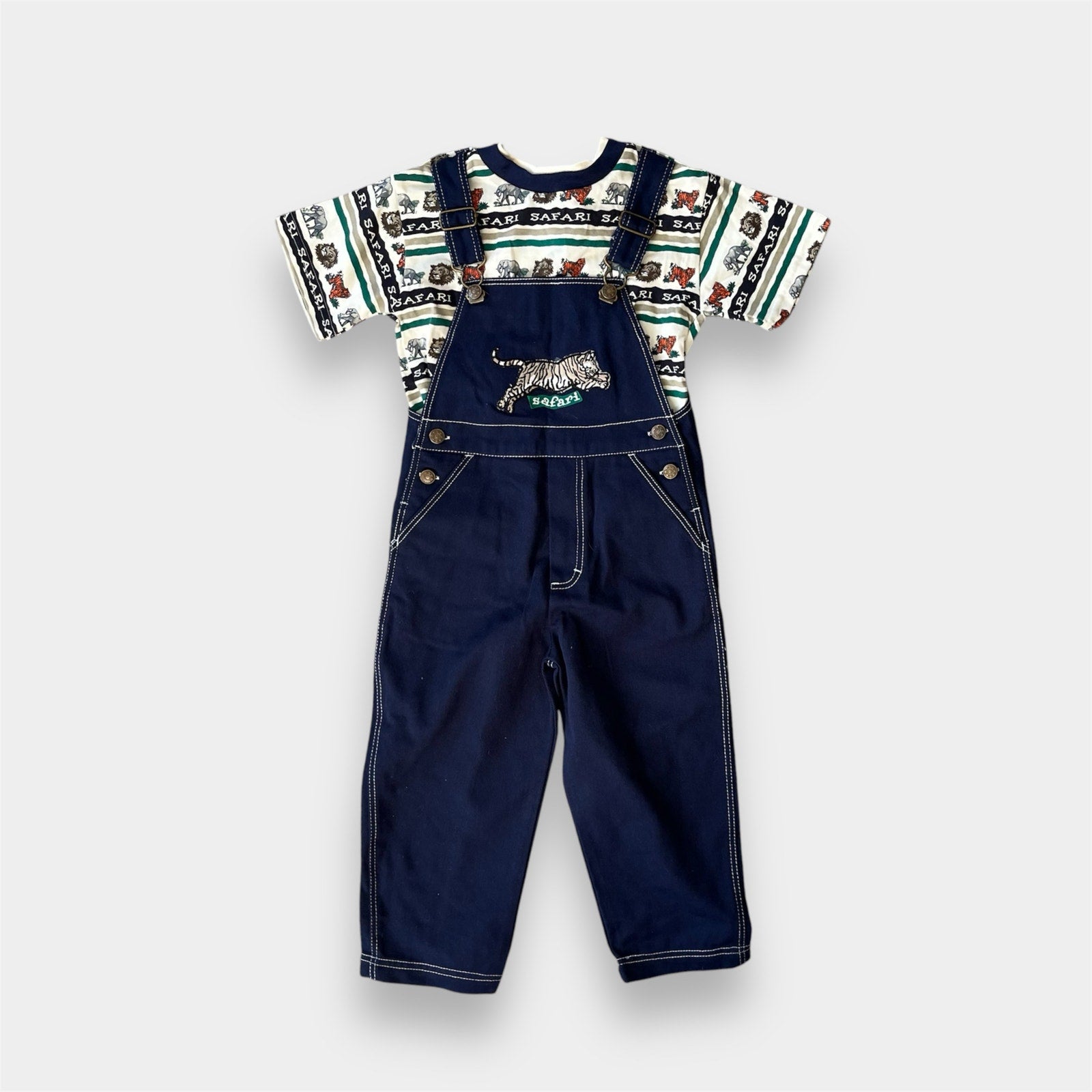 Vintage In Design Kids Blue Jean Safari Overalls Set 4T