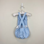 Load image into Gallery viewer, Mini Baby Boden Blue Gingham Applique Bunny Ruffle Sunsuit Romper 6-12 Months
