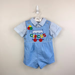 Load image into Gallery viewer, Vintage Blue Applique Circus Shortall Romper Set 3T
