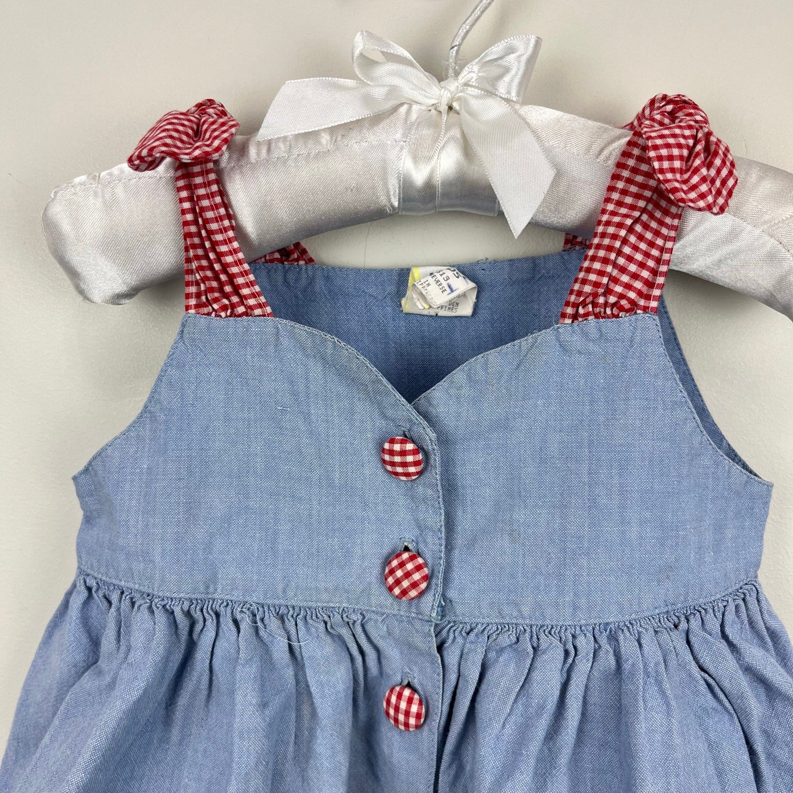 Vintage Girls Chambray Flower Applique Tank Dress 12 Months