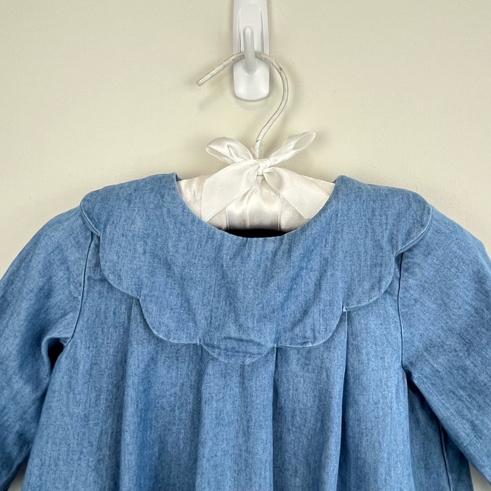 Jacadi Paris Long Sleeve Scallop Collar Chambray Dress 12 Months 74 cm