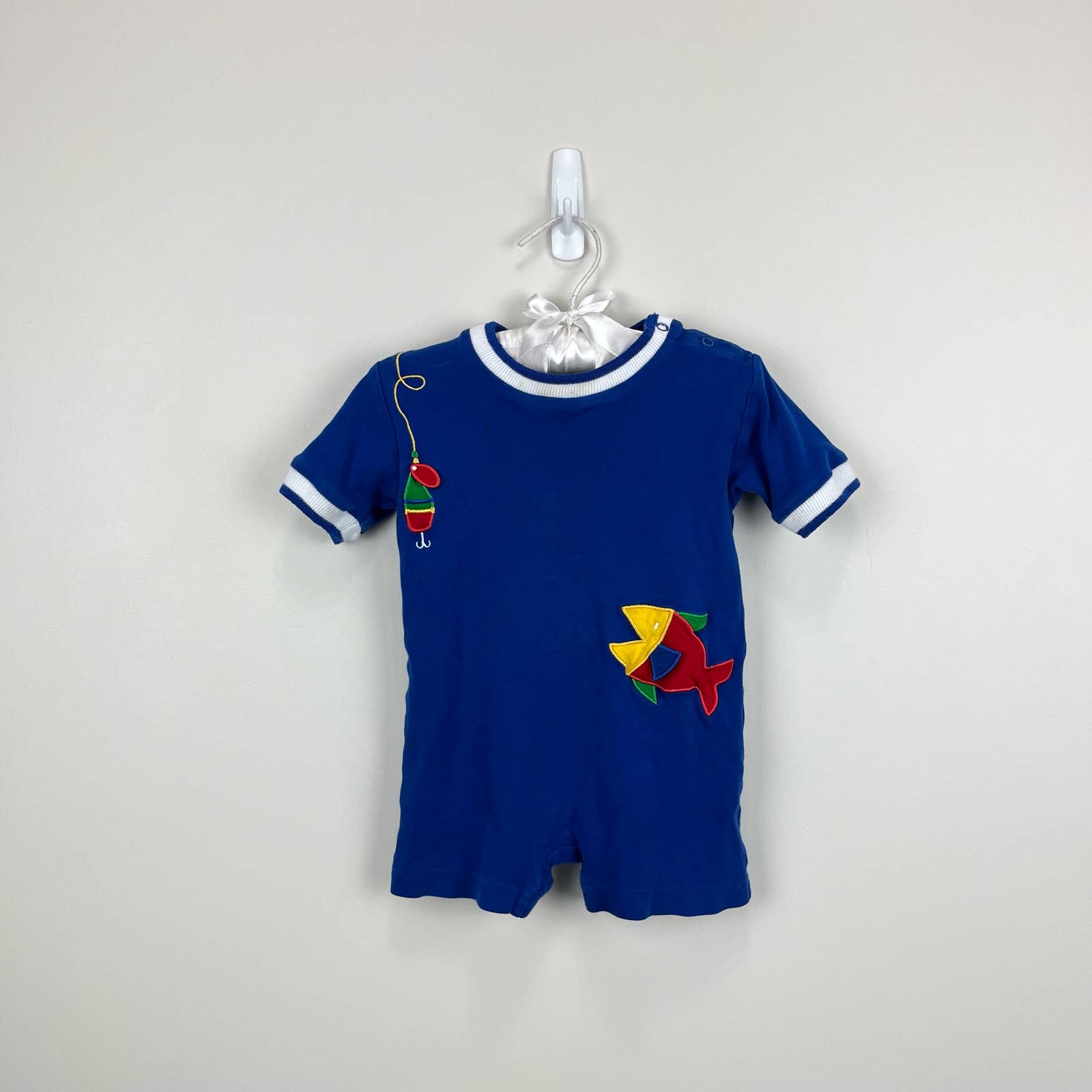 Florence Eiseman Applique Fishing Shortall Romper 12 Months