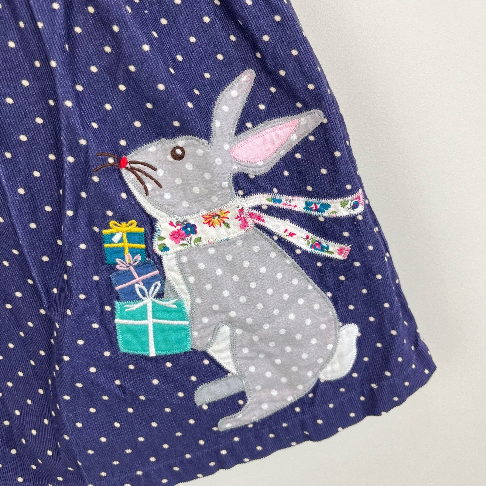 Mini Boden Blue Holiday Bunny Applique Jumper Dress 12-18 Months