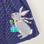 Load image into Gallery viewer, Mini Boden Blue Holiday Bunny Applique Jumper Dress 12-18 Months
