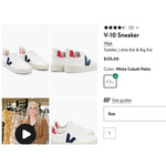 Load image into Gallery viewer, Veja Unisex V-10 Big Kids Lace Up Sneakers White Cobalt 2 NWT
