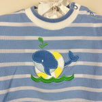 Load image into Gallery viewer, Florence Eiseman Blue Stripe Knit Shortall Romper Whale 6 Months
