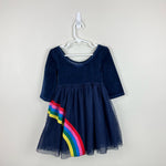 Load image into Gallery viewer, Mini Boden Velvet Bodice Tulle Dress College Navy Rainbow 3-4
