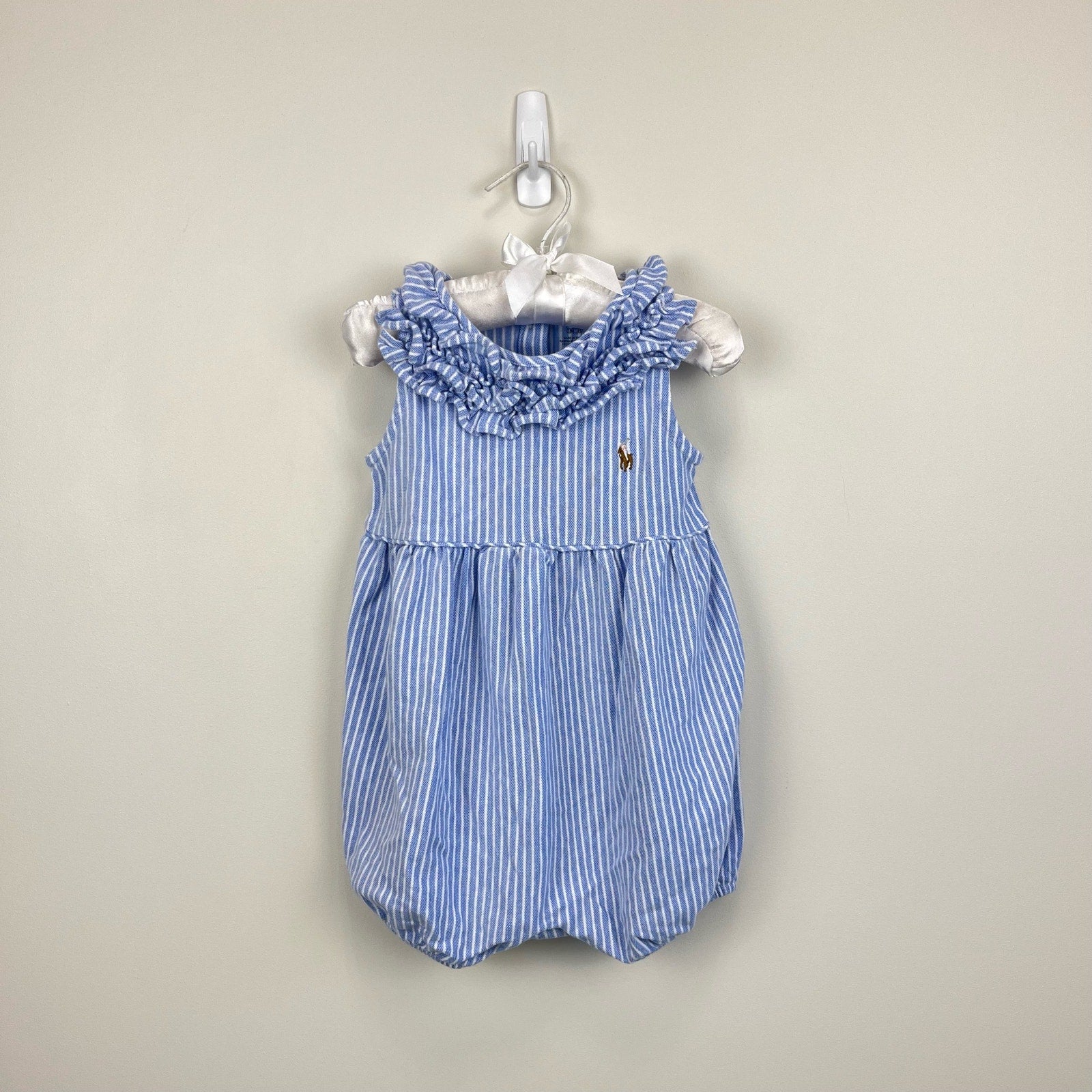 Ralph Lauren Ruffled Knit Bubble Shortall Blue 18 Months