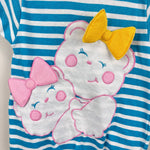Load image into Gallery viewer, Vintage Hopscotch Blue Striped Teddy Bear Bow Romper 0-6 Months
