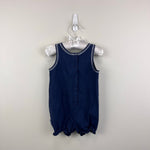 Load image into Gallery viewer, Vintage Gymboree In the Clouds 1999 Navy Flower Tank Romper Infant 6-12
