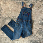 Load image into Gallery viewer, Mini Boden Fun Overalls Light Vintage Denim Rainbow 8-9 NWOT

