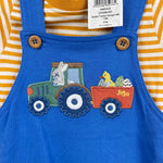 Load image into Gallery viewer, JoJo Maman Bebe Blue Easter Tractor Dungaree Shortall Romper and T-Shirt Set 0-3 Months
