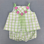 Load image into Gallery viewer, Florence Eiseman Green Plaid Applique Flower Tank Set 6 Months
