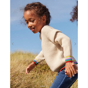 Mini Boden Girls Rainbow Rib Sweater Ecru 8-9