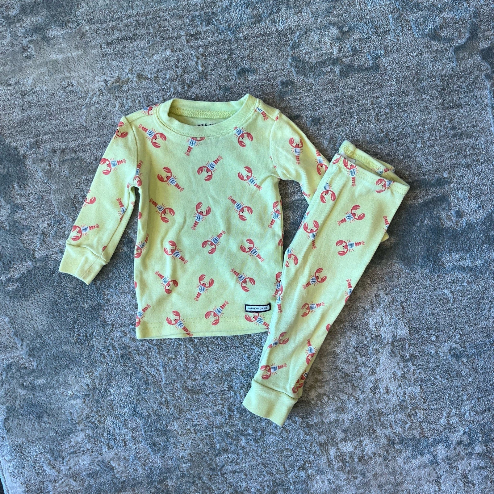 Janie and Jack Elgin Yellow Lobster Print Pajamas 6-12 Months