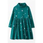 Load image into Gallery viewer, Hanna Andersson Long Sleeve Green Star Dress Silver Stardust on Everglade 120 cm 6-7
