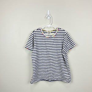 Mini Boden Charlie Navy Stripe Pom Pom T-Shirt 11-12