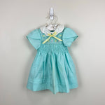 Load image into Gallery viewer, Vintage Polly Flinders Smocked Smocked Aqua Dress 2T
