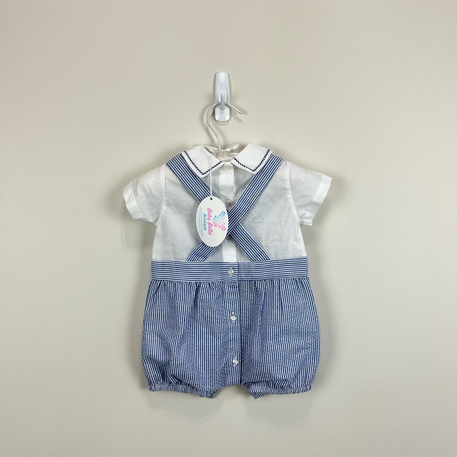 Dr. Kid Blue Striped Shortall Romper Set Newborn NWT