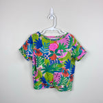 Load image into Gallery viewer, Mini Boden Tie Front T-Shirt Multi Tropical Fruit 8-9
