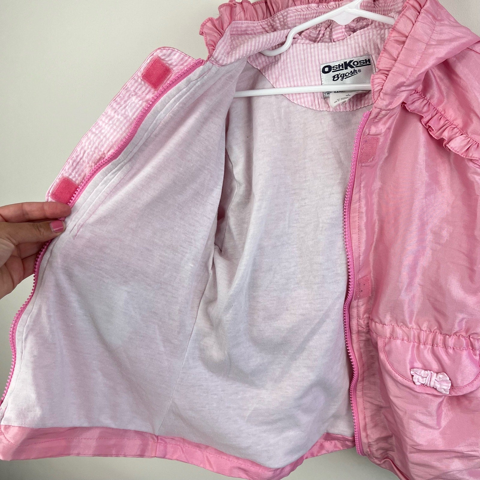 Vintage OshKosh B'gosh Pink Ruffle Bow Windbreaker Jacket Large 6