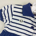 Load image into Gallery viewer, Vintage Weebok Blue Striped Tennis Ruffle Romper 3-6 Months NWOT
