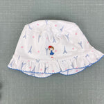 Load image into Gallery viewer, Magnolia Baby Ruffle Bubble Romper &amp; Sun Hat Paris Print 6 Months
