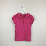 Load image into Gallery viewer, Busy Bees Eliza Ruffle Polo Pink Stripes 8
