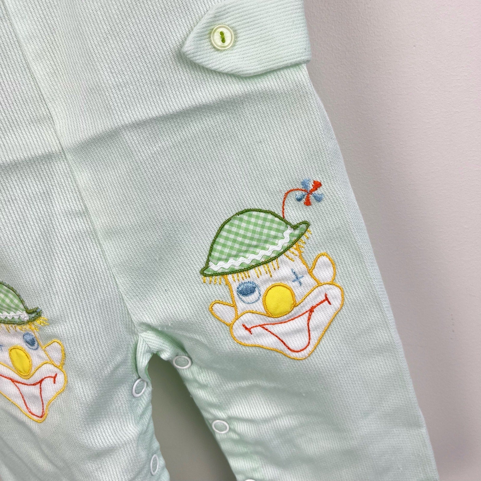 Vintage Cradle Togs Green Clown Romper 0-6 Months