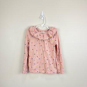 Mini Boden Ruffle Neck Jersey Top Provence Pink Multi Stars 7-8 Years