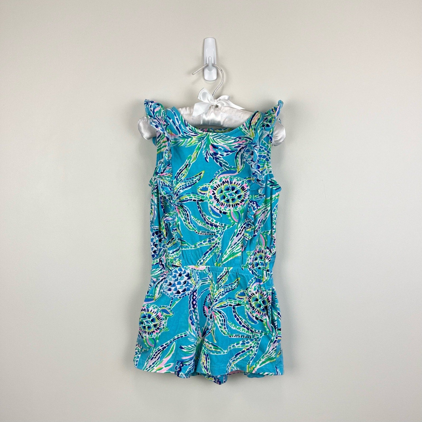 Lilly Pulitzer Girls Judith Romper Bermuda Blue Turtle XS 2-3