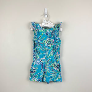 Lilly Pulitzer Girls Judith Romper Bermuda Blue Turtle XS 2-3