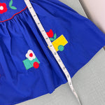 Load image into Gallery viewer, Vintage Blue Applique Flower Pinafore Dress Set Baby Girl
