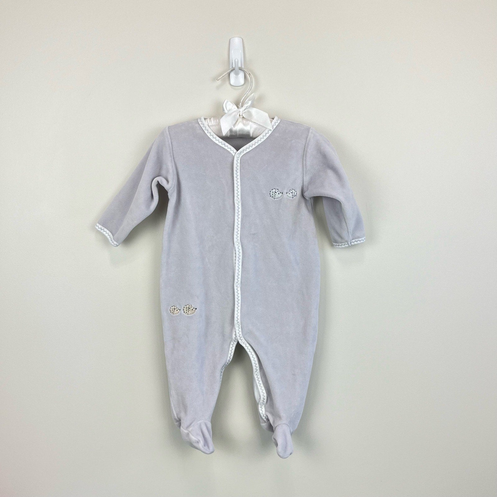 Kissy Kissy Gray Velour Hedgehog Footie 6-9 Months