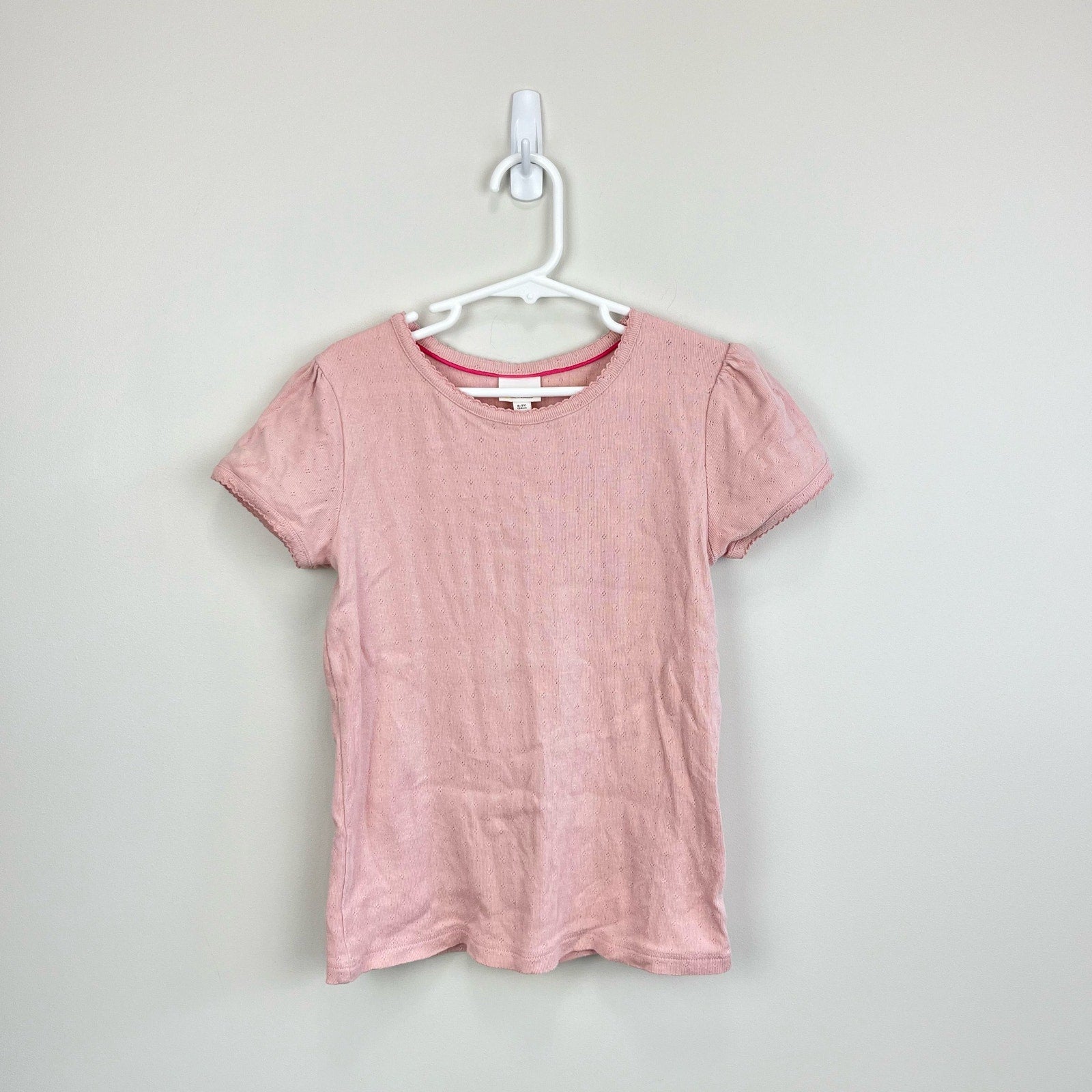 Mini Boden Short Sleeved Pointelle Top Pink 8-9