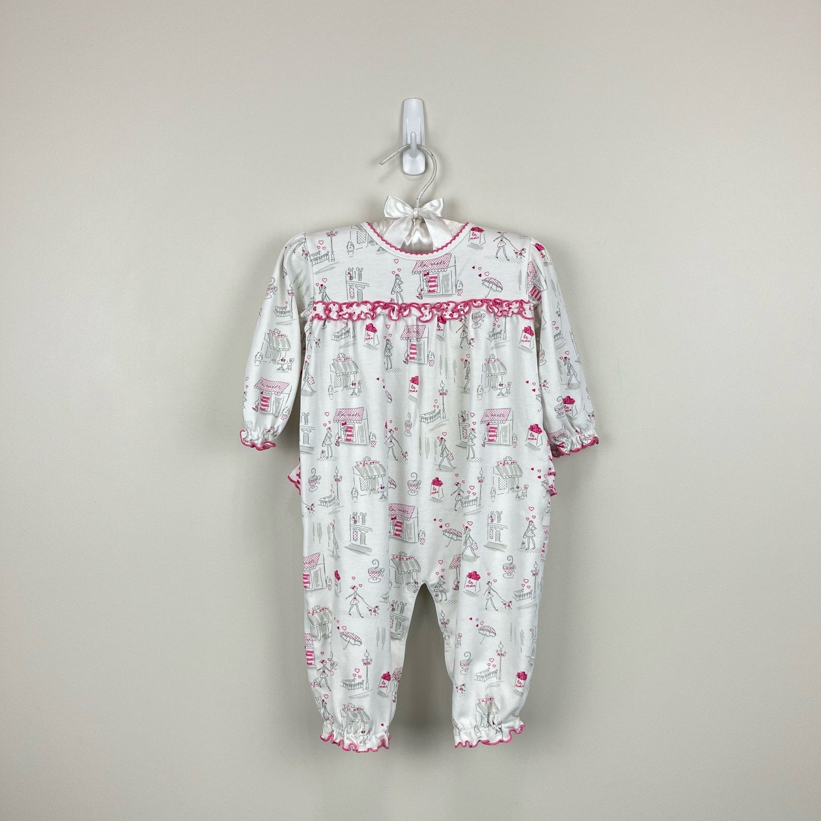 Kissy Kissy White Pink French Print Ruffle Playsuit 12-18 Months