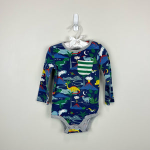 Mini Boden Long Sleeve Bodysuit Starboard Blue Dinos 18-24 Months