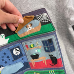 Load image into Gallery viewer, Mini Boden Lift-the-flap Spooky T-shirt Grey Marl Haunted House 6-7
