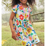 Load image into Gallery viewer, Mini Boden Short Sleeve Fun Jersey Dress Provence Blue Happy Flowers 5-6
