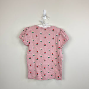 Mini Boden Short Sleeved Pointelle Top Pink Floral 8-9 NWOT