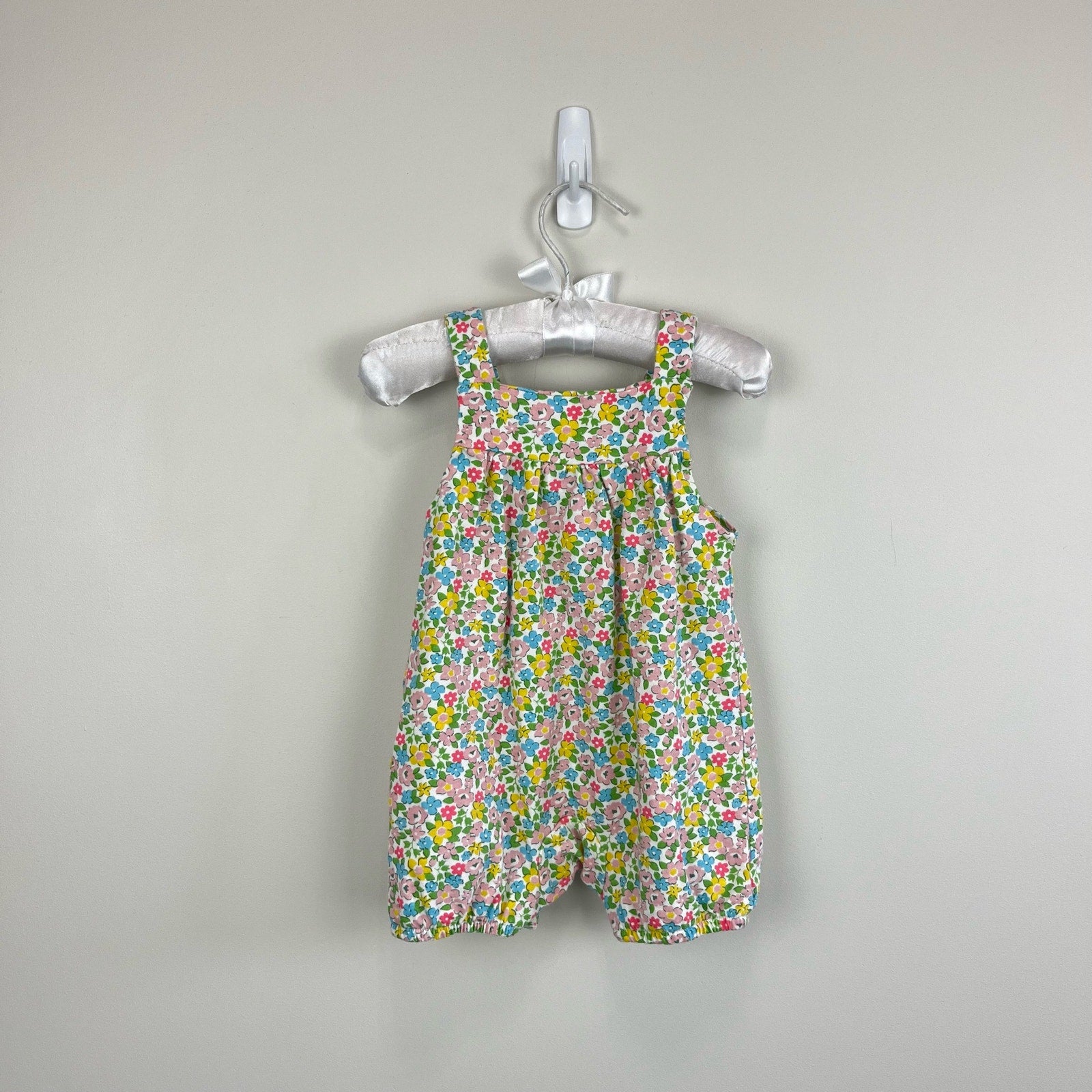 Mini Boden Organic Newborn Overalls Aqua Spring Floral 3-6 Months