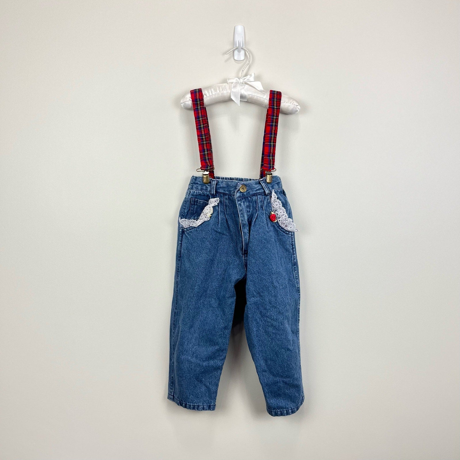 Vintage Young Hearts Denim Suspender Pants 3T