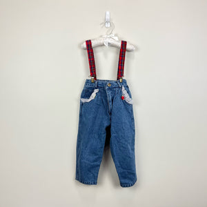 Vintage Young Hearts Denim Suspender Pants 3T