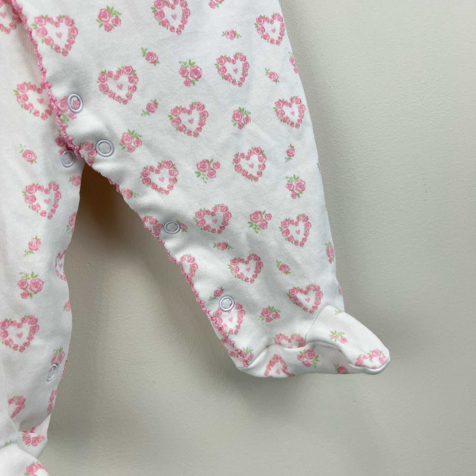 Kissy Kissy Pink White Heart Footie 0-3 Months