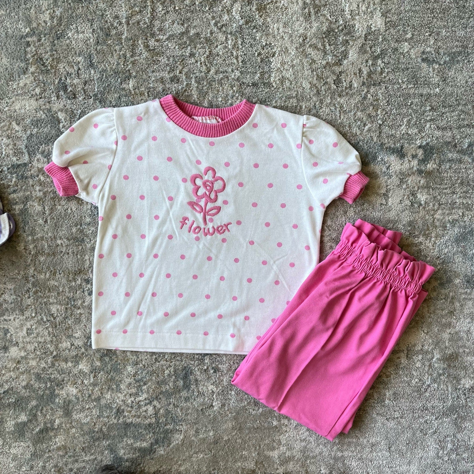 Vintage Health-tex Pink Polka Dot Flower Outfit 3T USA