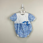 Load image into Gallery viewer, Vintage Healthtex Blue Floral Lace Bow Shortall Romper 6-9 Months
