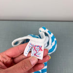 Load image into Gallery viewer, Vintage Hopscotch Blue Striped Teddy Bear Bow Romper 0-6 Months
