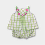 Load image into Gallery viewer, Florence Eiseman Green Plaid Applique Flower Tank Set 6 Months
