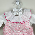 Load image into Gallery viewer, Jacadi Paris Baby Girl Pink Floral Jumpsuit &amp; Large Ruffle Bodysuit Set 6 Months
